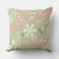 Christmas Text and Snowflake Pattern Pink ID257 Throw Pillow