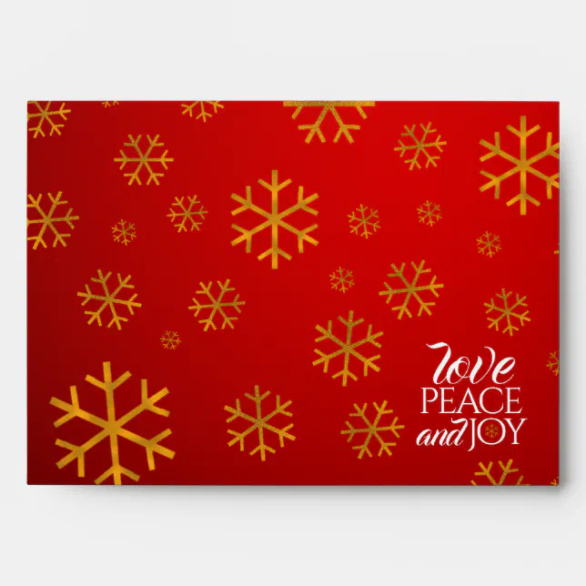 Festive Red Love, Peace, and Joy with Snowflakes Envelope