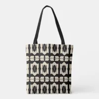 Elegant Modern Black & Beige Geometric Pattern Tote Bag