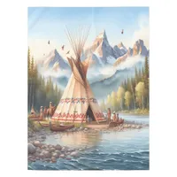 Traditional Native Indian Teepee Nature Scene Digi Tablecloth