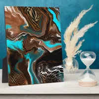 Brown and Blue Marble Fluid Art  Plaque
