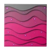 Pink Magenta Glam Paper Cut Out Art with Diamonds Ceramic Tile