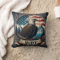 Majestic Eagle Over Water With Mountain Background Throw Pillow