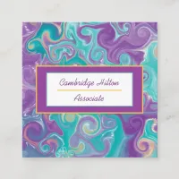 Purple, Gold and Blue Marble Fluid Square Business Card