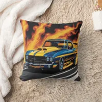 Hot rod racing at sunset throw pillow