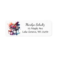 Watercolor Piano and Flowers Personalized Label