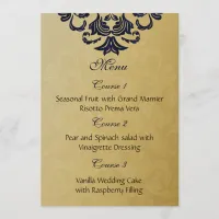 Elegant Filigree Navy Gold Wedding Menu