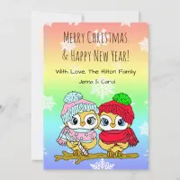 Cute Owl LGBT Couple on Tree Branch Christmas Holiday Card