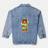 Grumpy Pizza Pet Funny Cat Drawing Fun Denim Jacket