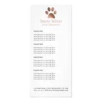 Rose Gold Paw Print Logo Price / Services List Rack Card