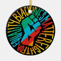 black lives matter x lgbt pride flag equality fist ceramic ornament