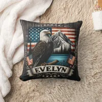 Majestic Eagle Over American Landscape Throw Pillow