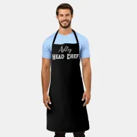 Head Chef Stylish Black White Personalised Kitchen Apron