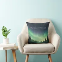 Green Shades of Northern Lights Night Sky Throw Pillow