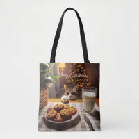 Cute Tabby Cat Reaching for Cookies Christmas Tote Bag