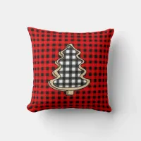 Buffalo Plaid, Red Gingham Christmas Trees    Throw Pillow