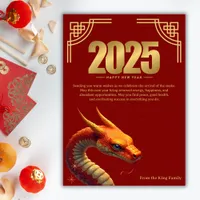 Traditional Red Chinese New Year Snake Zodiac 2025 Holiday Card