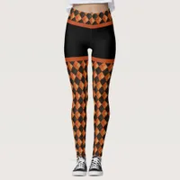 Retro Orange and Black Diamond Print Leggings