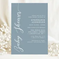 Dusty Blue Simple Modern Script Baby Shower Invitation