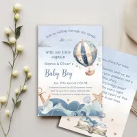Hot Air Balloon Sea Waves Boy Baby Shower Books Invitation