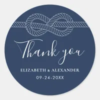 Nautical Rope Knot Thank You Wedding Navy Blue Classic Round Sticker