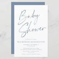 Budget Dusty Blue Simple Script Baby Shower