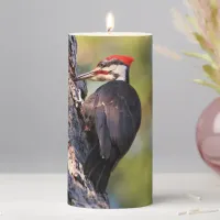 Beautiful Pileated Woodpecker on the Tree Pillar Candle