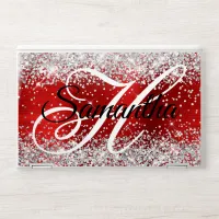 Silver Glitter Red Foil Fancy Monogram HP Laptop Skin