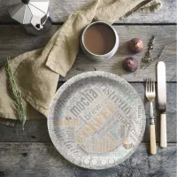 Coffee on Burlap Word Cloud Teal ID283 Paper Plates