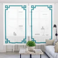 Dark Turquoise Greek Key Border Sheer Curtains