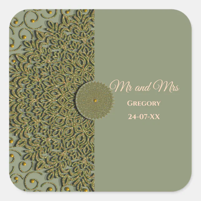 Elegant Modern Sage green & gold classic Square Sticker