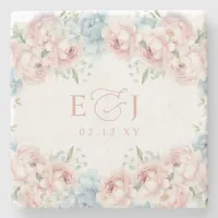 Elegant Boho Summer Spring Blush Floral Wedding Stone Coaster