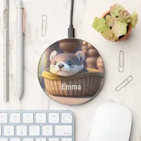 Cute otter baby in a basket - personalizable wireless charger 