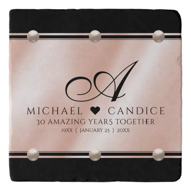 Elegant 30th 46th Pearl Wedding Anniversary Trivet