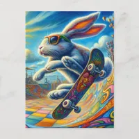 Adorable Rabbit Skateboarding Postcard