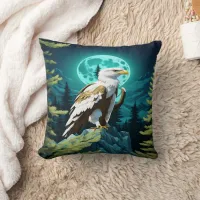 Eagle Perched on Rock Under Moonlit Sky Throw Pillow