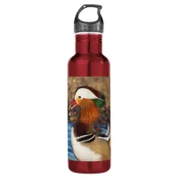 Beautiful Chatty Mandarin Duck at the Pond Stainless Steel Water Bottle