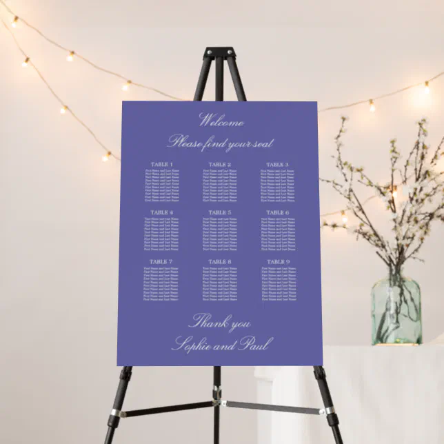 Lavender 9 Table Wedding Seating Chart Foam Board