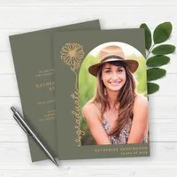 Sage Green Gold Handwritten Photo Graduation Invitation