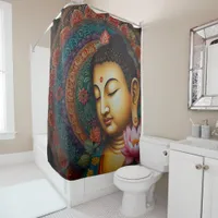 Serenity in Symmetry: Buddha Mandala bathroom Shower Curtain