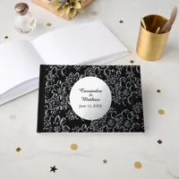 Silver Foil Daisies Romantic Floral Black Wedding Foil Guest Book