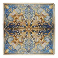 Baroque Floral Tile Pat#16 Blue Gold ID1078 Trivet