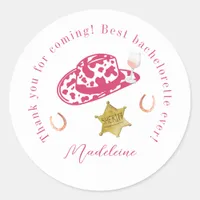 Pink Personalized Cowgirl Hat Country Bachelorette Classic Round Sticker