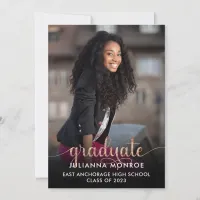 Rose Gold Glitter Glam Graduate Script Graduation Announcement