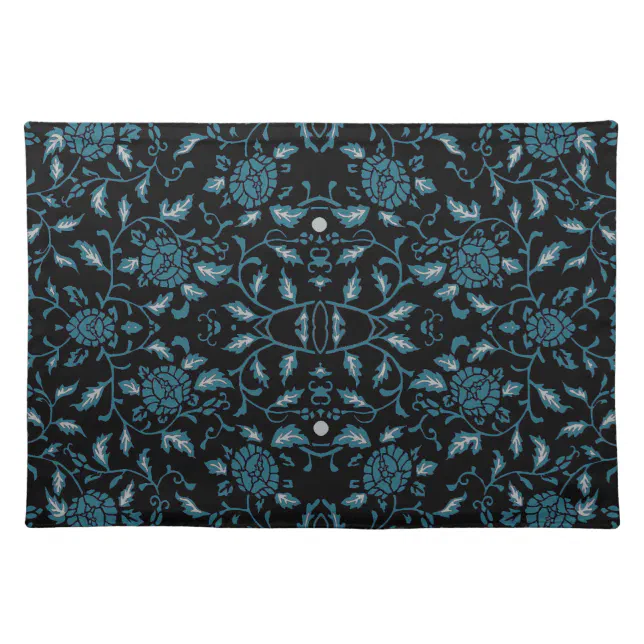 Elegant Flowery Black and Teal Damask