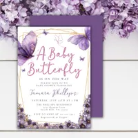 Baby Butterfly Is On The Way Baby Shower Purple  Invitation