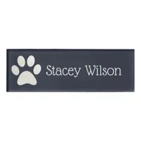 White and Navy Paw Print Logo Name Tag