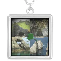 Rock Formations and Caves in Alaska Collage Silver Plated Necklace