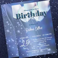 Night Sky Sparkles Blue & White Balloons Birthday  Invitation