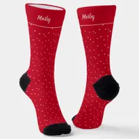 Festive Hand Drawn Red Pink Polka Dot Christmas Socks